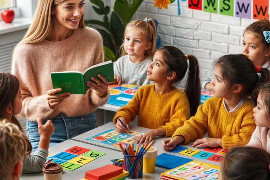 A woman is reading a book to a group of young children.